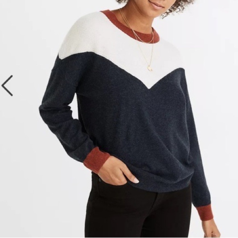 Madewell Alpaca Wool Blend Sweater Blue Colorblock XS